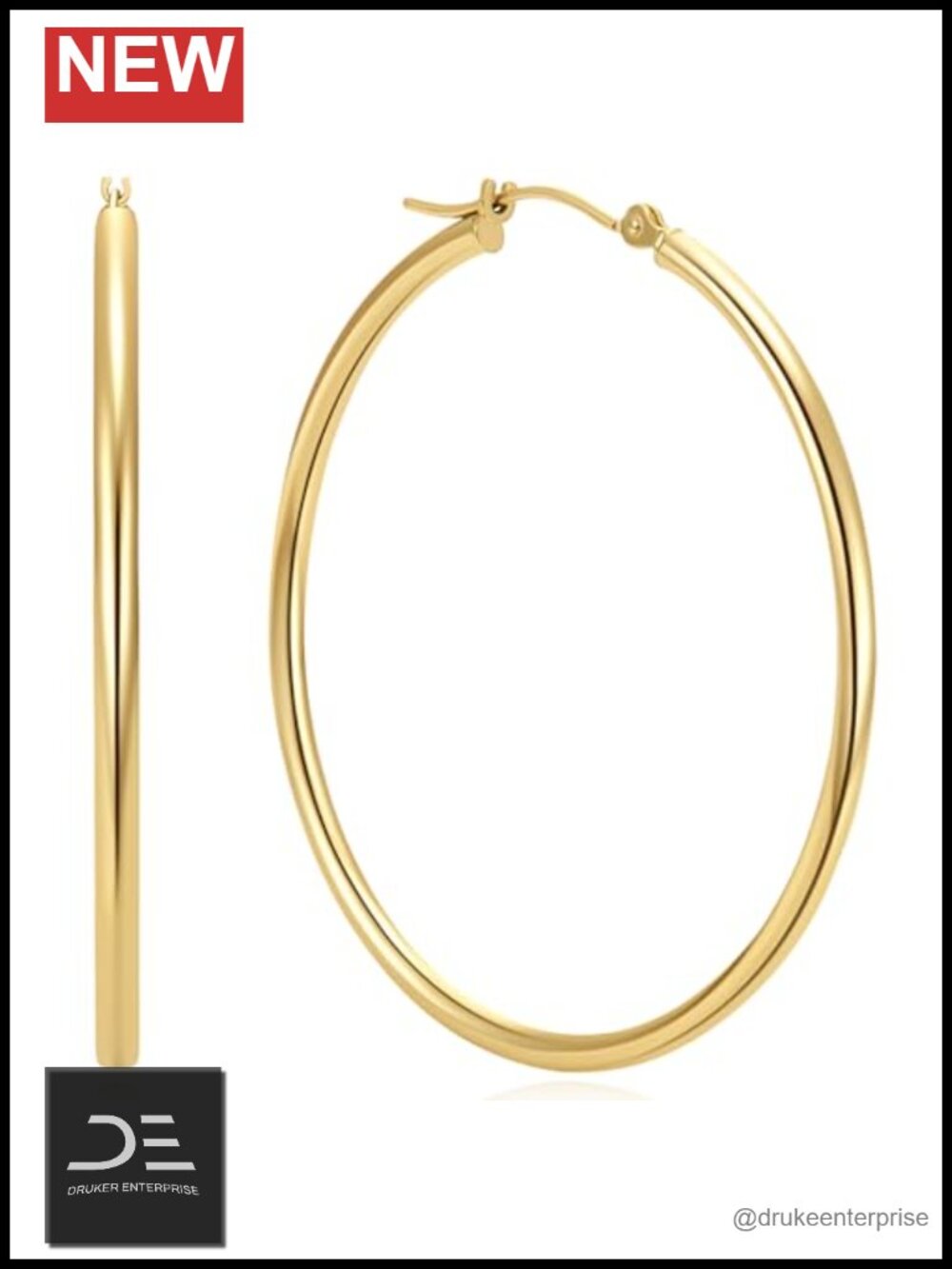 14K Gold Plated Large Hoop Earrings 45mm Hypoallergenic Chunky